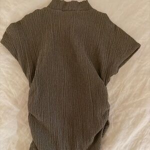 Zara Olive Green Textured Mock Neck Tunic Top